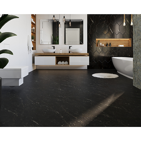 Pardoseala SPC 5 mm Korner SPeCtra Floor Obsidian 03F, clasa de trafic 34, rezistenta la apa, decor piatra, negru, 1205 x 606 mm