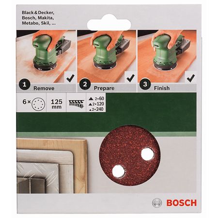 Foi abrazive Bosch, granulatie 60, 120, 240, 8 orificii, pentru slefuitor cu excentric, 6 bucati