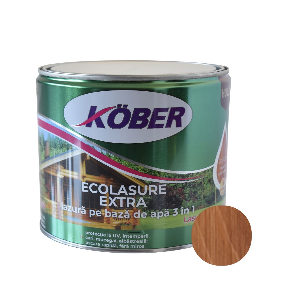 Lazură  Kober Ecolasure Extra 3 in 1 pentru lemn,pe baza de apa, stejar inchis, 2.5 l 2.5
