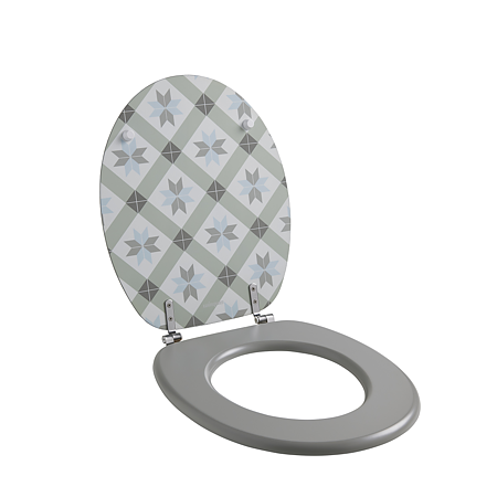 Capac WC Wirquin Deco Tiles, MDF, alb/gri, soft close, 37.5 x 44.5 cm
