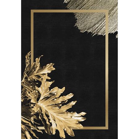 Covor modern Black Gold Leaf, 100% PES, imprimeu digital frunze, auriu/ negru, 160 x 230 cm