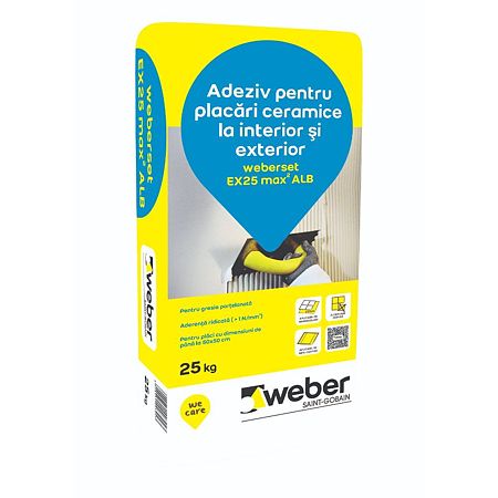 Adeziv piatra naturala si placari ceramice Weber set Ex25 Max2, interior/exterior, alb, 25 kg