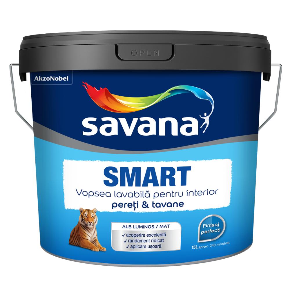Vopsea lavabila de interior Savana Smart, alb, 2.5 l