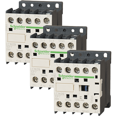 Contactor TeSys K, Schneider LC1K0910P7, 3P AC-3 440V 9A - aux 1NO - 230V Ac bobina