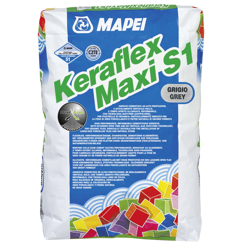 Adeziv pentru placi ceramice si roci naturale Mapei Keraflex Maxi S1, interior/exterior, gri, 25 kg Adeziv