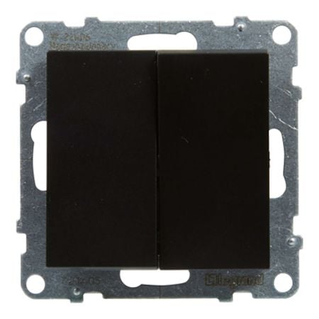 Intrerupator dublu Legrand, New Suno, L721405, IP44, montaj incastrat, negru, 72.9 x 72.9 x 40 mm