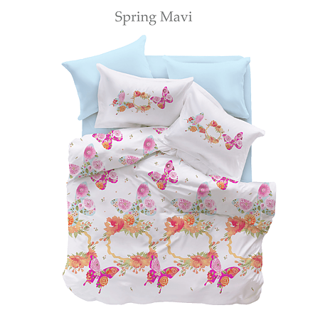 Lenjerie de pat Spring Mavi Pike Miss Mina, 2 persoane, bumbac, 4 piese, imprimeu floral, multicolor