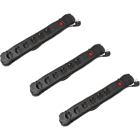 Prelungitor, 6 prize, 16A, intrerupator + protectie, negru