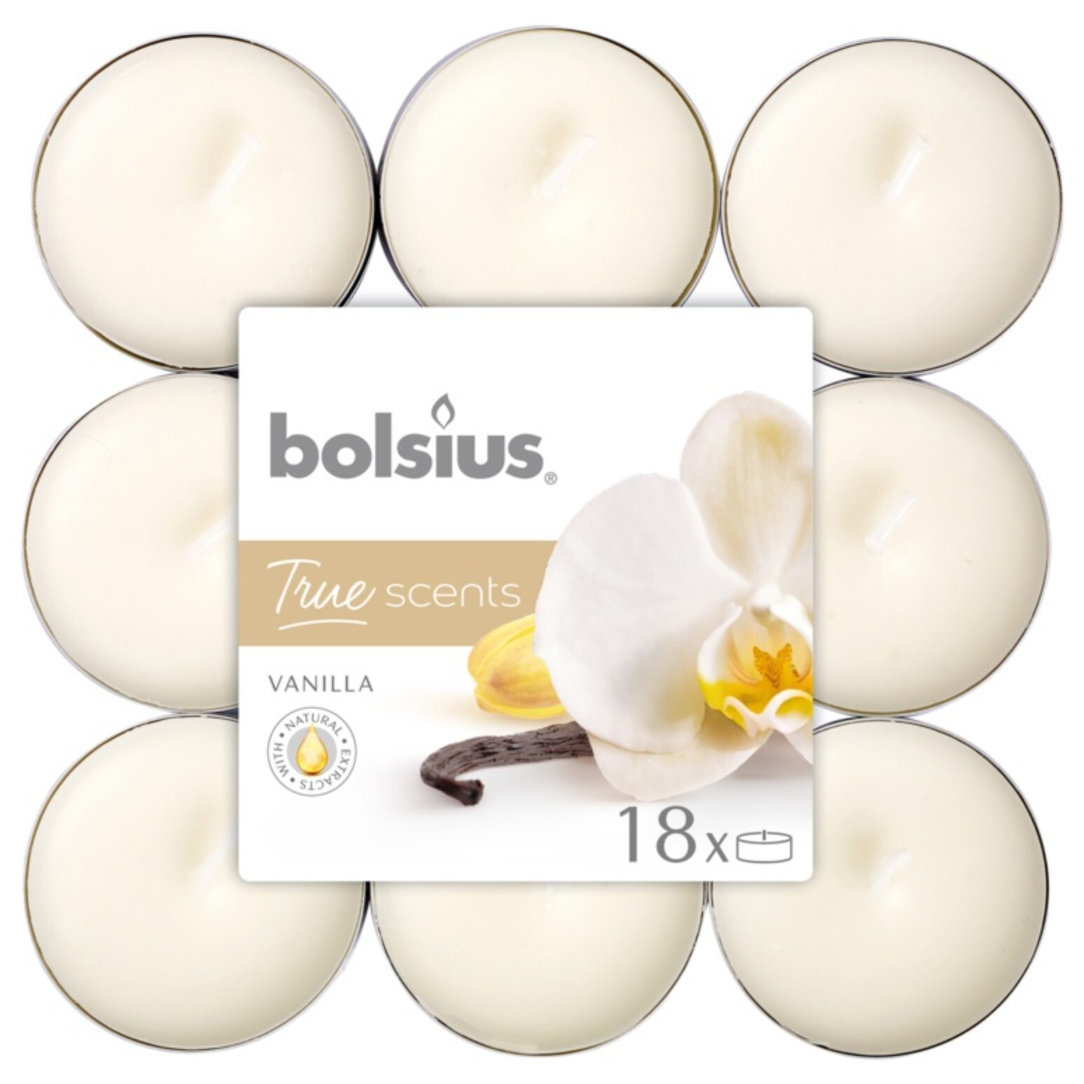 Set 18 lumanari parfumate tip pastila Bolsius, crem, vanilie bolsius