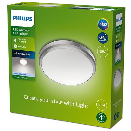 Plafoniera pentru exterior Doris, nichel, lumina neutra, 1 x 6W, IP54, 22 cm Plafoniera pentru exterior Doris, nichel, lumina neutra, 1 x 6W, IP54, 22 cm