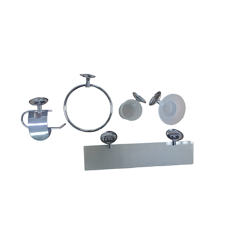 Set accesorii baie, pahar, savoniera, etajera, portprosop, suport hartie, metall/sticla