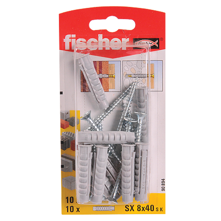 Diblu din nailon cu surub, Fischer SX, 8 x 40 mm, 5 x 55 mm, 10 buc