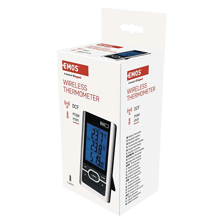 Statie meteo digitala Emos E0107, wireless, exterior/interior, senzor de exterior, functie de memorie, plastic, negru/gri, 25 × 82 × 152 mm