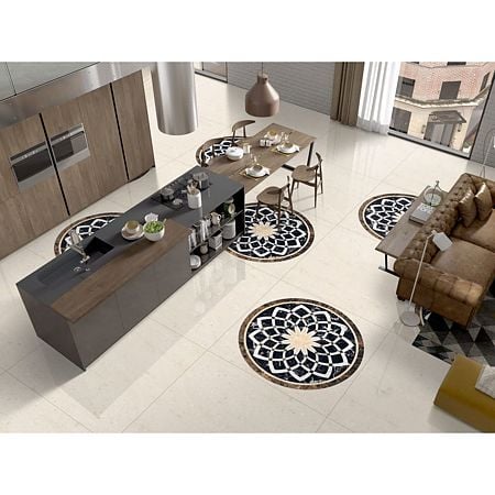 Gresie interior portelanata Aldo Beige, glazura lucioasa, aspect piatra, bej, patrata, 120 x 120 cm