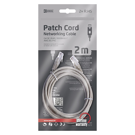 Cablu retea UTP cat 5e Emos, 2 m, gri, mufat 2 x RJ45 Cablu retea UTP cat 5e Emos, 2 m, gri, mufat 2 x RJ45