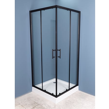 Cabina de dus Sanotechnik Elite Ecoblack, patrata, sticla 6 mm, Easy-Clean, profile aluminiu negre mate, 90 x 90 x 208 cm