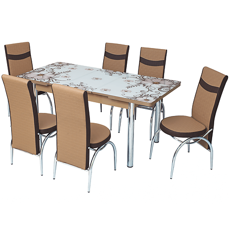Masa de bucatarie + 6 scaune, set Dalia, extensibila, 169 x 80 cm