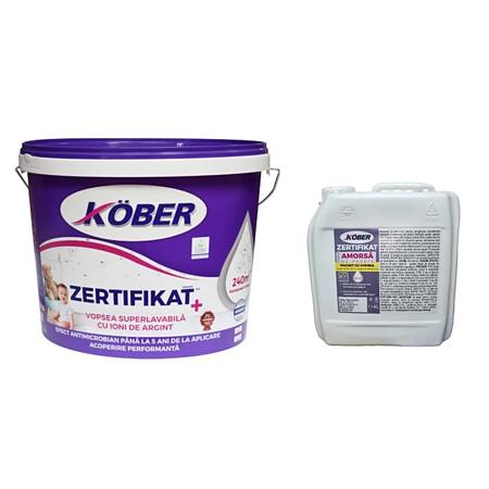 Vopsea superlavabila interior Kober Zertifikat Plus, alb, 15 l + 4 l amorsa