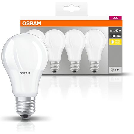 Set 4 Becuri LED A60 Osram, para, E27, 8.5 W, 806 lm, lumina calda 2700 K