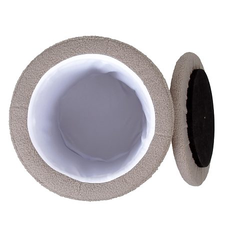 Taburet Nadia, stofa crem T05, cu spatiu depozitare, rotund, 37 x 37 x 42 cm