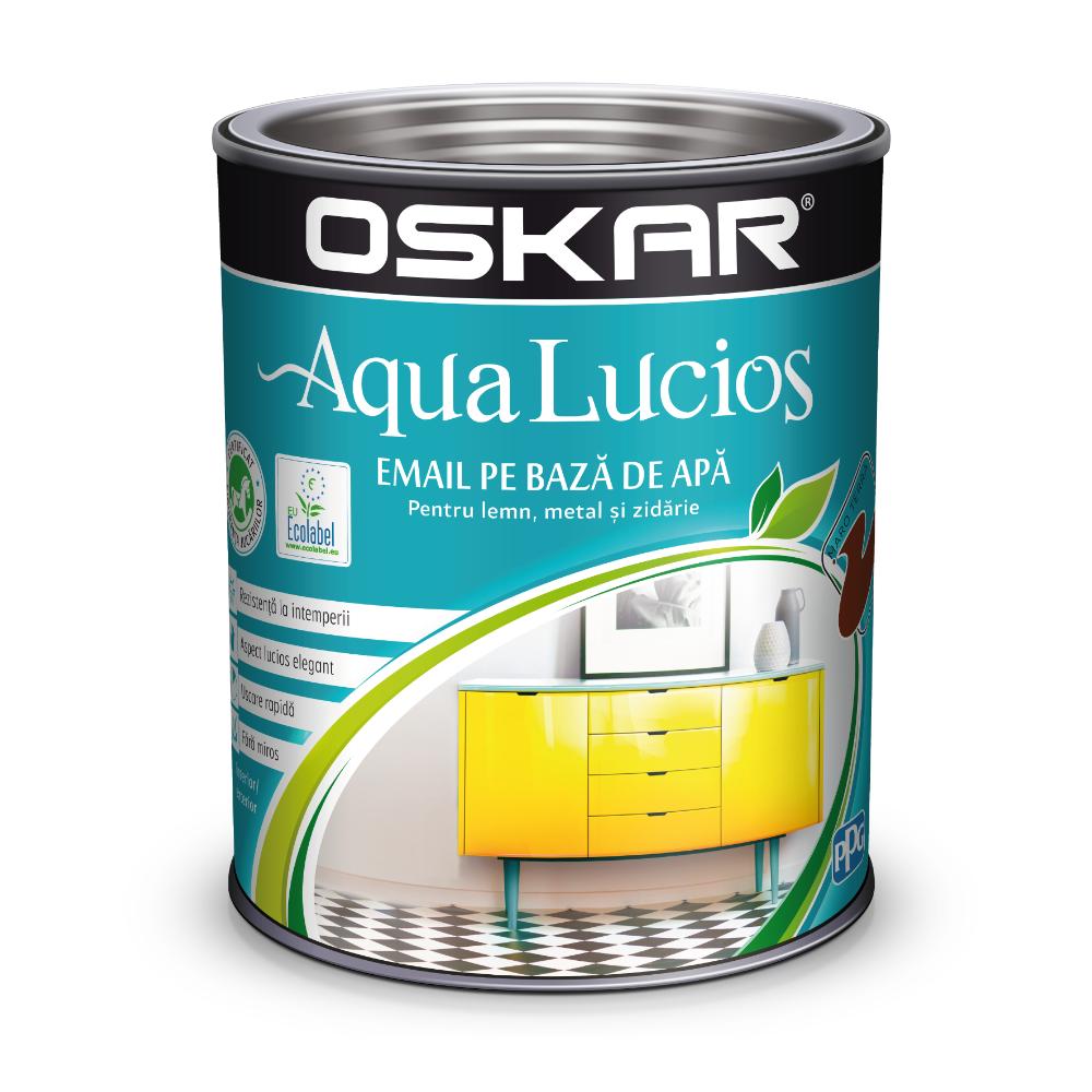 Vopsea acrilica Oskar Aqua Lucios, pentru lemn/metal/zidarie, interior/exterior, pe baza de apa, maro terra, 0,6 l