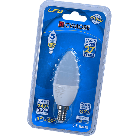 Bec LED Cvmore, lumanare, E14, 5W, 400 lm, lumina rece 6500K