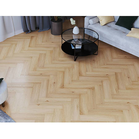 Pardoseala SPC 4,5 mm Afirmax Legnar Herringbone stejar Arvada, impermeabila, nuanta medie, clasa de trafic 33, sistem imbinare clic 5Gi, montaj herringbone placi A si B, 592 x 148 mm
