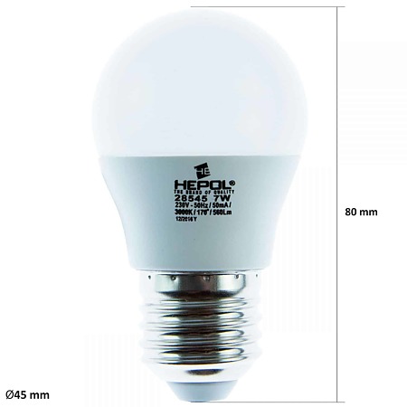 Bec LED Ecoline Hepol, forma sferica, E27, 7 W, 560 lm, lumina calda 3000 K