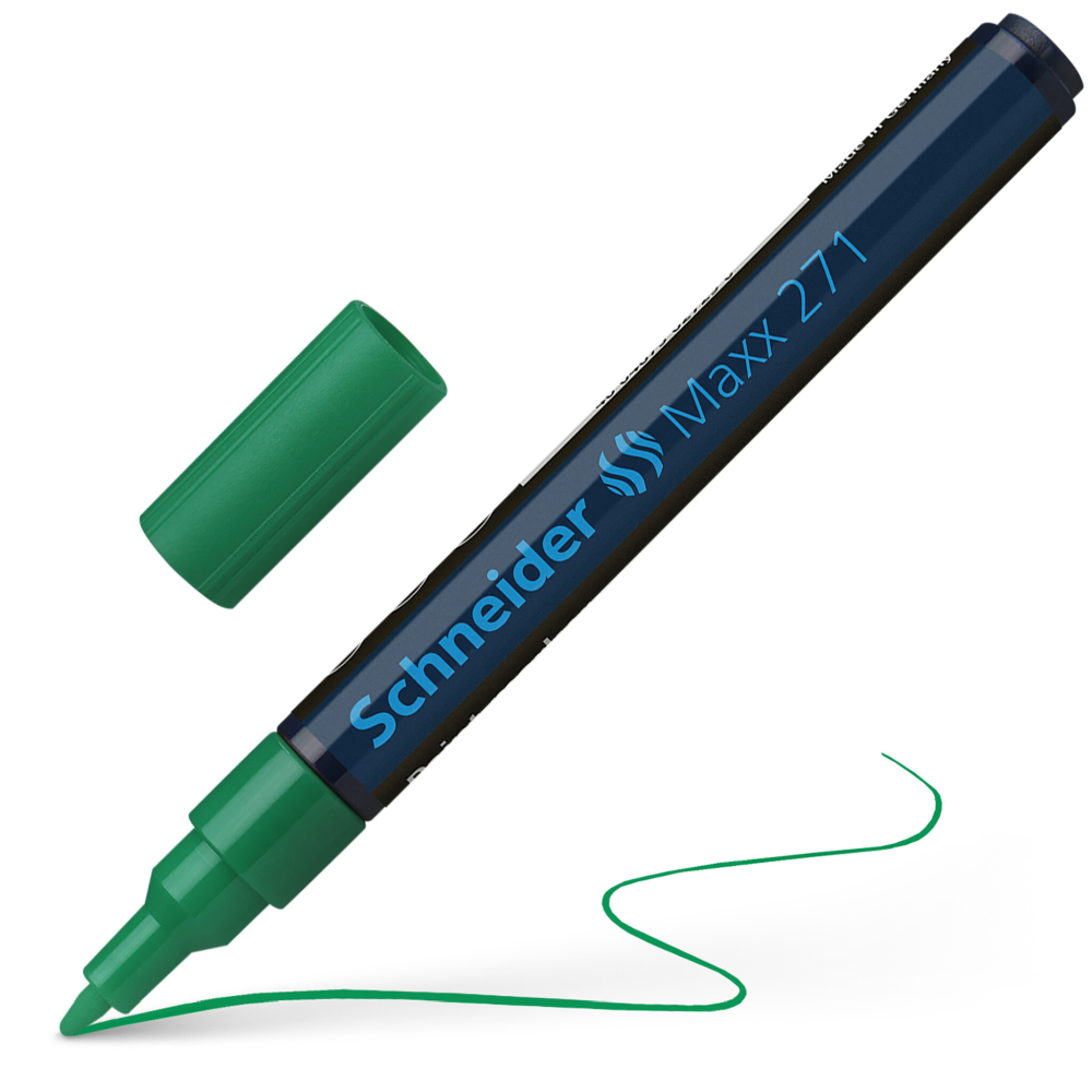 Marker permanent Schneider, varf rotund, 2 mm, cu vopsea verde