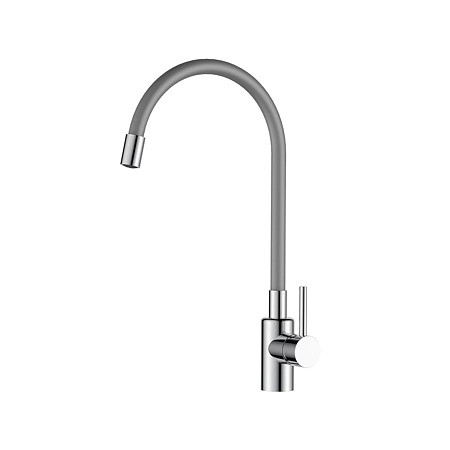 Chiuveta de bucatarie SanDonna Selena, granit compozit, gri cu baterie flexibila Lola, gri-crom, 53 x 50 cm