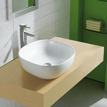 Lavoar patrat Sanotechnik K420, montaj blat, ceramica, alb, 41 x 41 x 14.7 cm