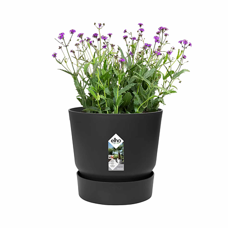 Ghiveci cu rezervor de apa Elho Greenville, plastic, negru, diametru 16 cm