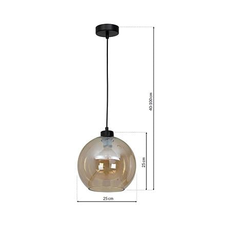 Suspensie Sofia, 1xE27, 60 W, metal/sticla, negru/amber