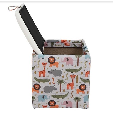 Taburet Box piele ecologica, microfibra, alb, cu depozitare, 37 x 37 x 42 cm