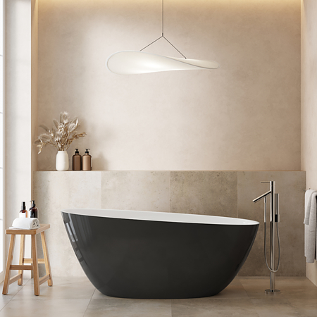 Cada freestanding Marmite BT 0571, compozit mineral, antibacterian, negru exterior / alb interior, lucios, 157 x 68 x 65 cm