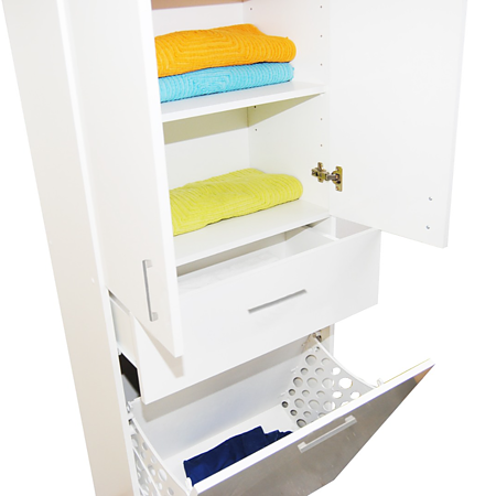 Dulap baie Badenmob Seria 021, cos rufe integrat, 3 usi, PAL, alb, 64 x 37 x 170 cm