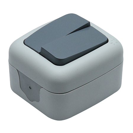 Intrerupator dublu Elegant, Comtec MF0012-85762, gri, montaj aparent, IP54
