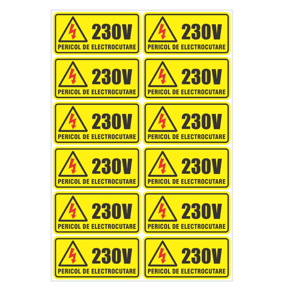 Indicator avertizare tensiune la priza 230V, autocolant, 12 buc/coala