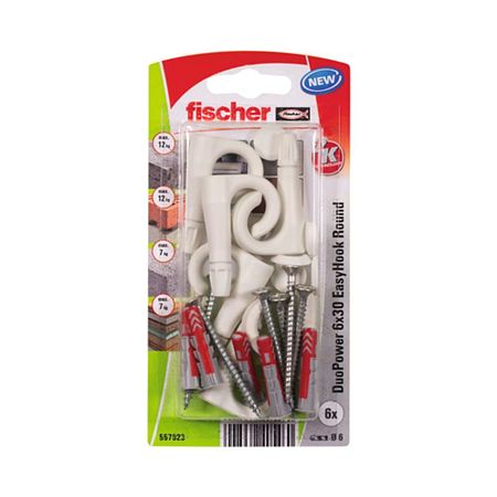 Diblu cu surub cap carlig Fischer Duopower Easyhook, nylon, 6 x 30 mm, 6 bucati