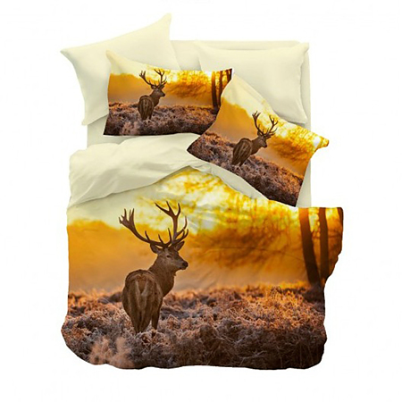 Lenjerie de pat Meltem Digital Deer, 2 persoane, 100 % bumbac, 4 piese, multicolor