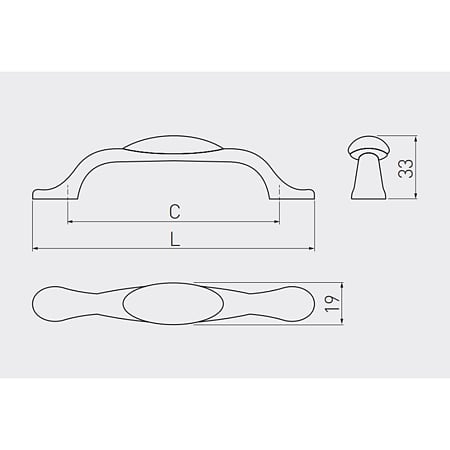 Maner pentru mobilier, portelan, aur antichizat, 96 mm, L 125 mm