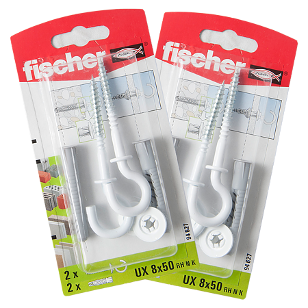 Diblu din nailon cu surub carlig, Fischer UX, 8 x 50 mm, 5,5 x 87 mm, 2 buc