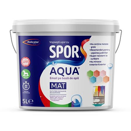 Email pentru lemn / metal / zidarie Spor Aqua, interior / exterior, pe baza de apa, alb, mat, 5 l