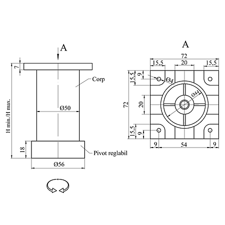 Picior din plastic satin Modern D50 x 50 mm Picior din plastic satin Modern D50 x 50 mm