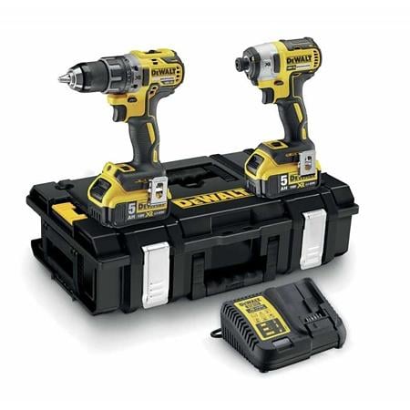 Set 2 scule profesionale pe acumulator DeWALT DCK266P2, 18V, motor fara perii, masina de gaurit DeWALT DCD796, masina de insurubat cu impact DeWALT DCF887, 2x acumulator 5 Ah, incarcator rapid, cutie transport TSTAK
