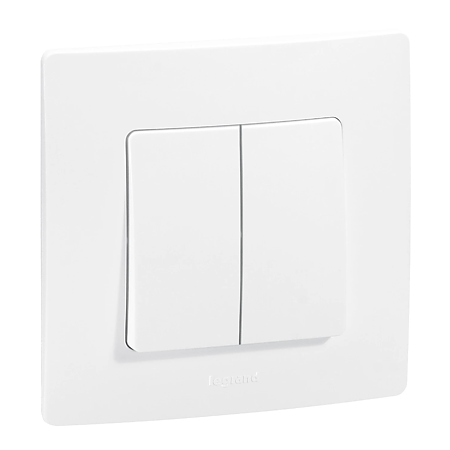 Intrerupator dublu Legrand Niloe L396420, incastrat, IP20, alb, 86 x 86 mm