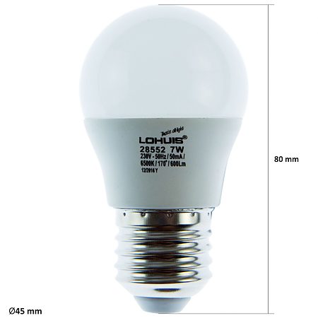 Bec LED Ecoline Lohuis, forma sferica, E27, 7 W, 600 lm, lumina rece 6500 K
