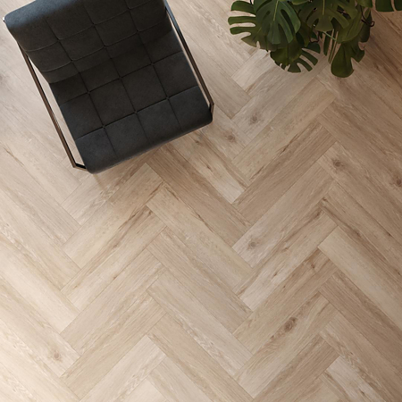 Pardoseala SPC 4,5 mm Afirmax Legnar Herringbone stejar Tucson, impermeabila, nuanta medie, clasa de trafic 33, sistem imbinare clic 5Gi, montaj herringbone placi A si B, 592 x 148 mm