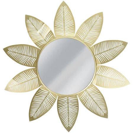 Oglinda decorativa Flora, rama cu frunze ajurate, metal, auriu, diametru total 55cm