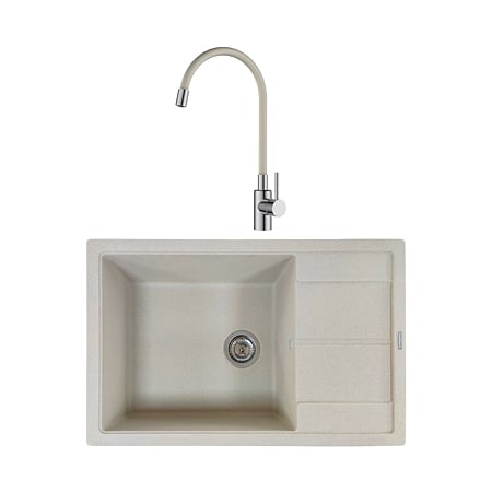 Chiuveta de bucatarie SanDonna Iness, granit compozit, bej cu baterie flexibila Sandonna Lola, bej, 78 x 50 cm